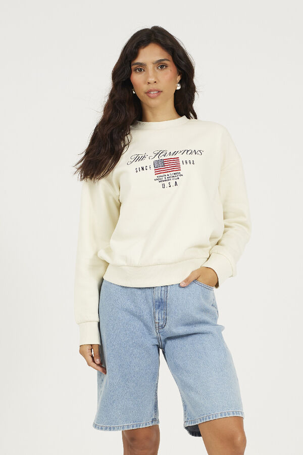 Brave Soul Embroidered sweatshirt beige