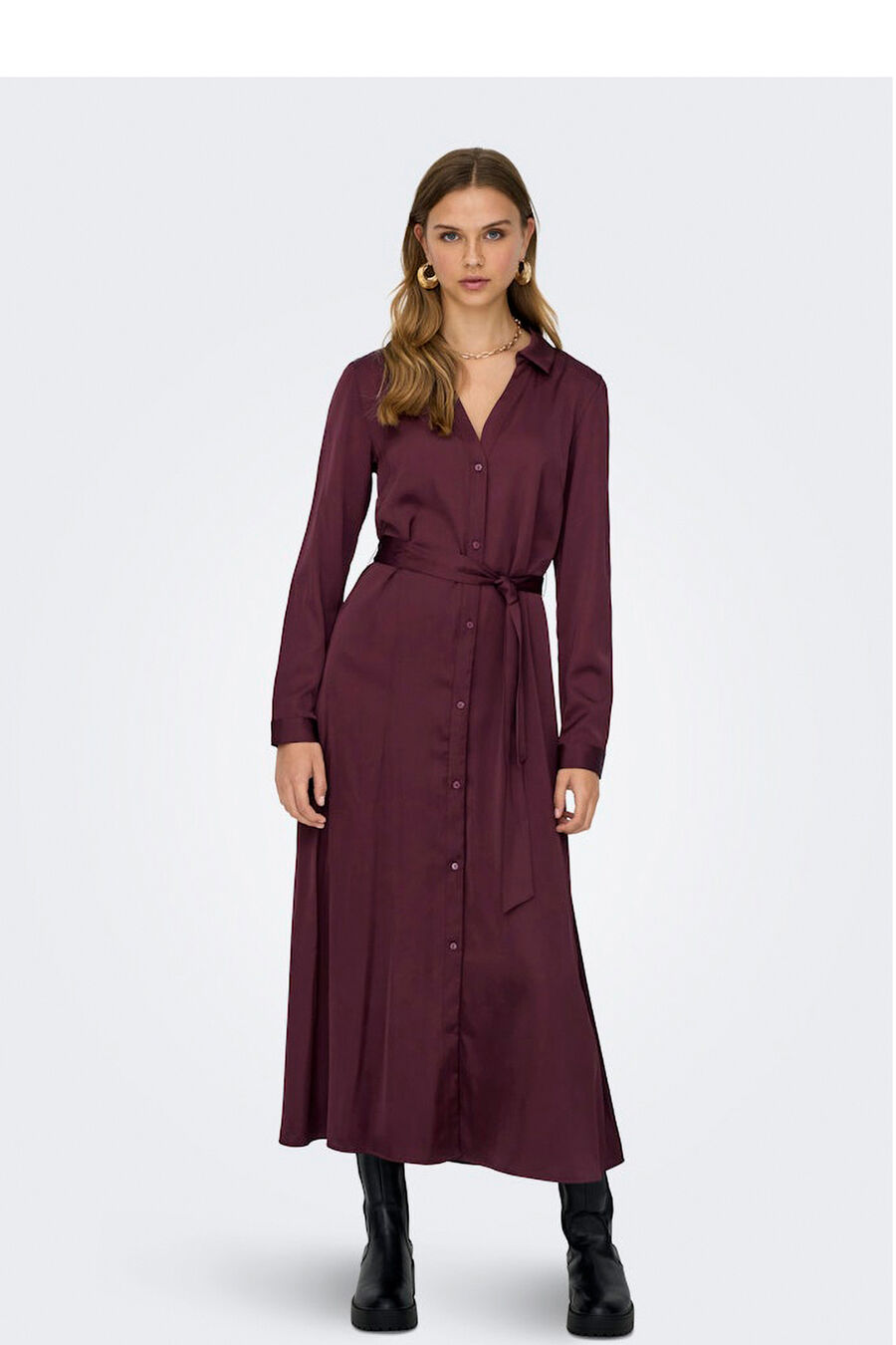 Vestido largo camisero de satén