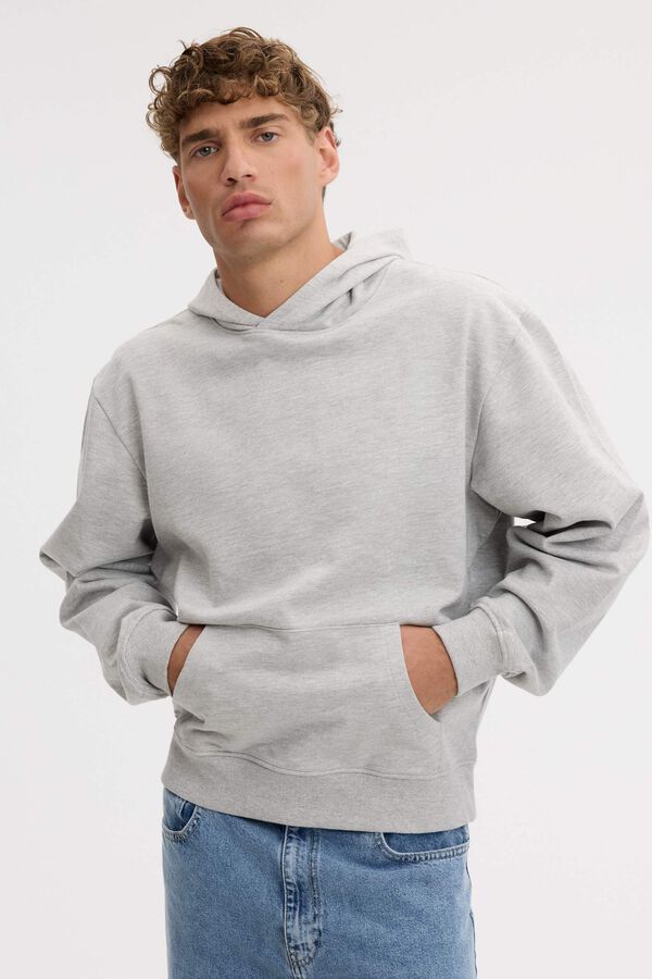 Inside Sweatshirt com capuz b&aacute;sica regular cinzento