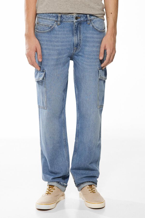 Springfield Jeans cargo lavagem média azul aço