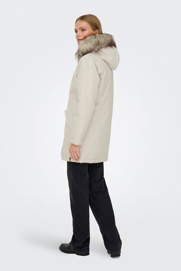 Only Parka con capucha con pelo beige