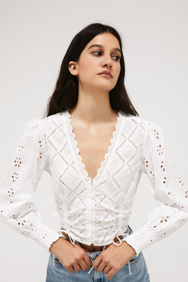 Springfield Short Swiss embroidery blouse white