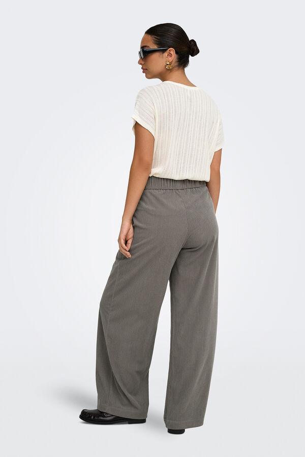 JDY Lange Wide-Leg-Hose aus Cord Grau