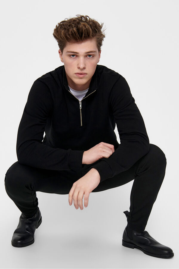 Only & Sons Sweatshirt com fecho-&eacute;clair preto