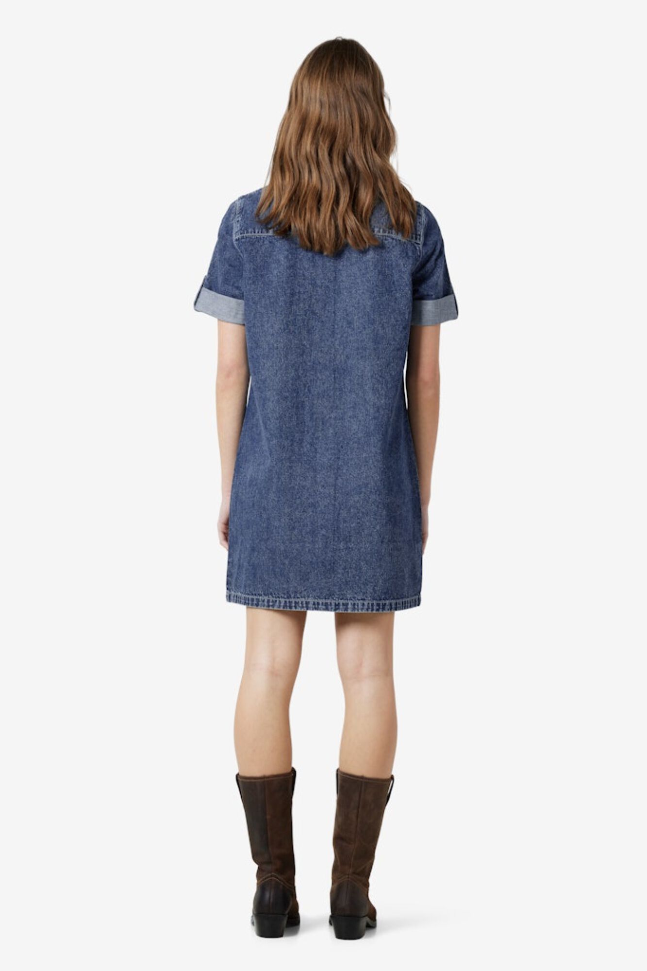 Noisy May Vestido curto de ganga com manga curta, gola e bolsos frontais