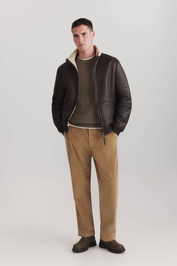 Springfield Faux suede double-faced jacket nude