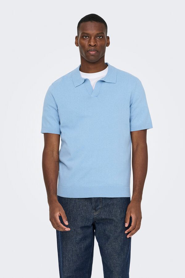 Only & Sons Polo de punto manga corta azul