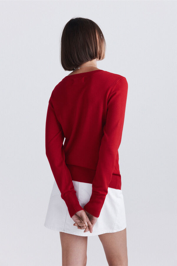 Springfield Basic fine knit buttoned jumper red