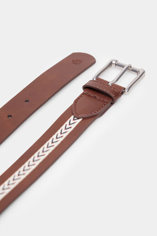 Springfield Faux leather belt with strip of ethnic motifs tan