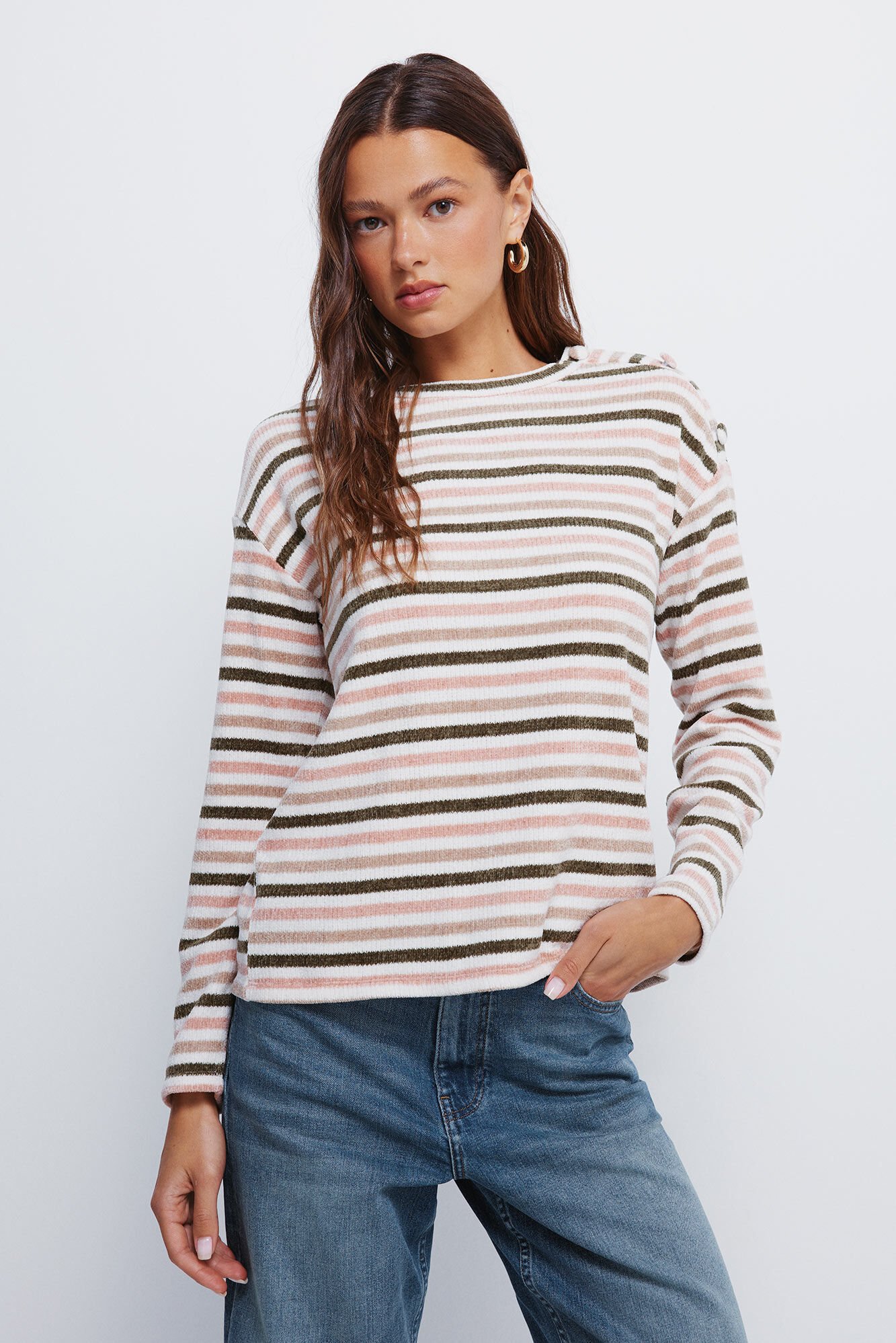 Springfield Striped chenille jumper with shoulder buttons