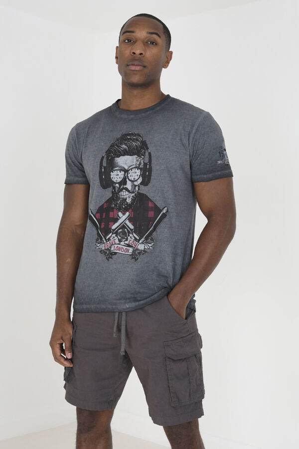 Brave Soul Camiseta de calavera manga corta gris