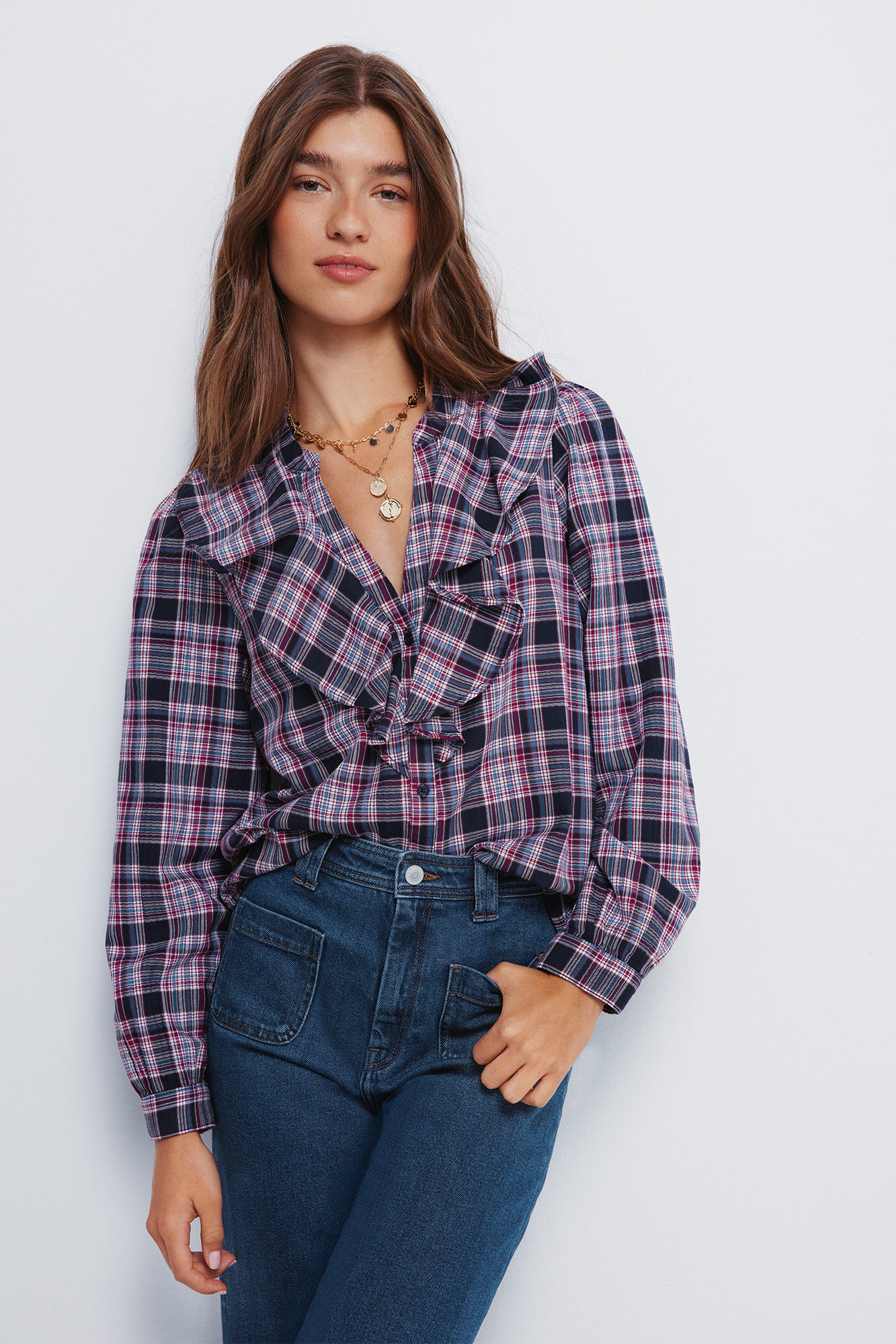 Springfield Karirana bluza sa karnerom