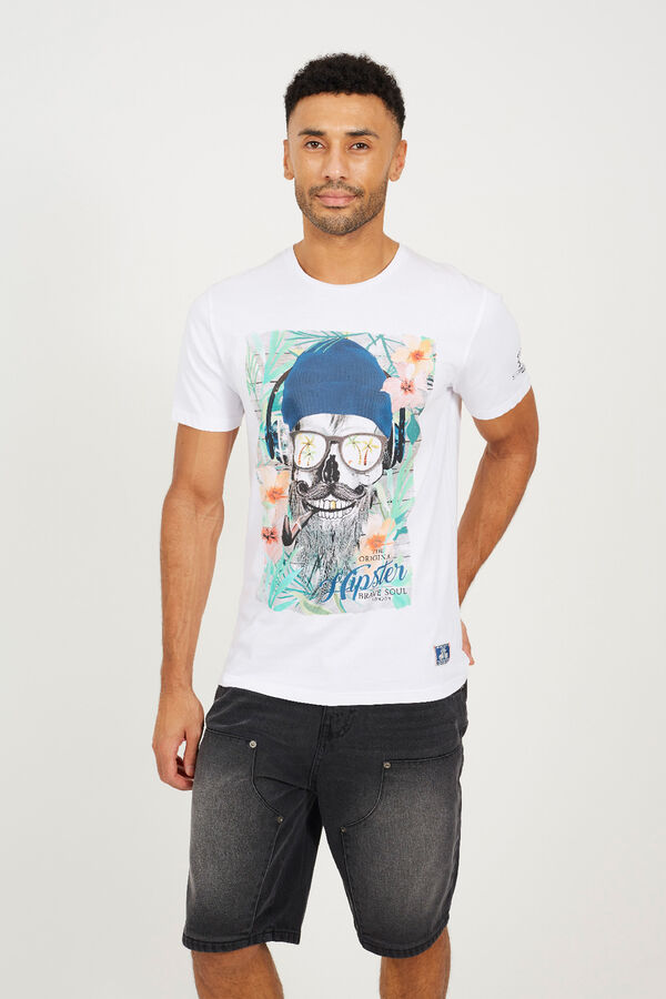 Brave Soul Short-sleeve skull T-shirt white