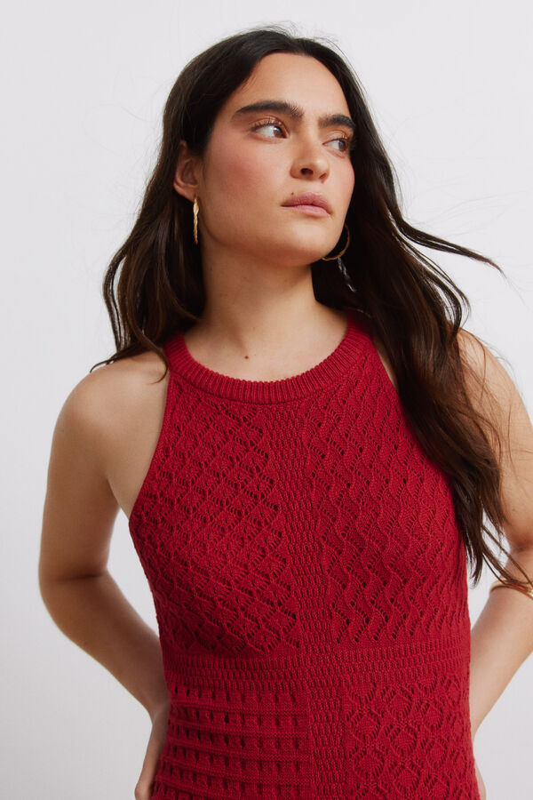 Springfield Halterneck pointelle dress red