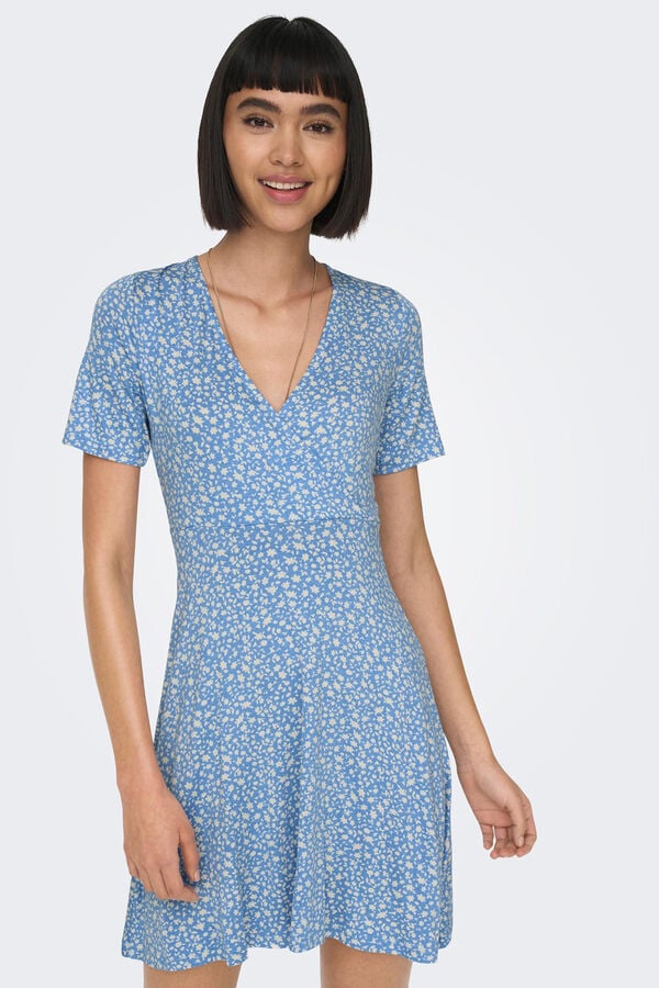 Springfield Kurzes Kleid V-Ausschnitt azulado