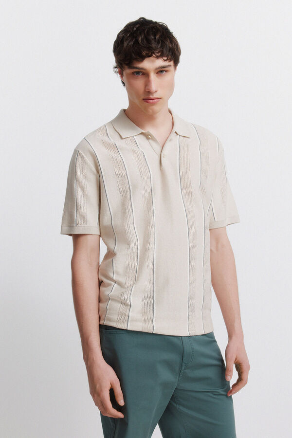 Springfield Striped structured polo shirt grey