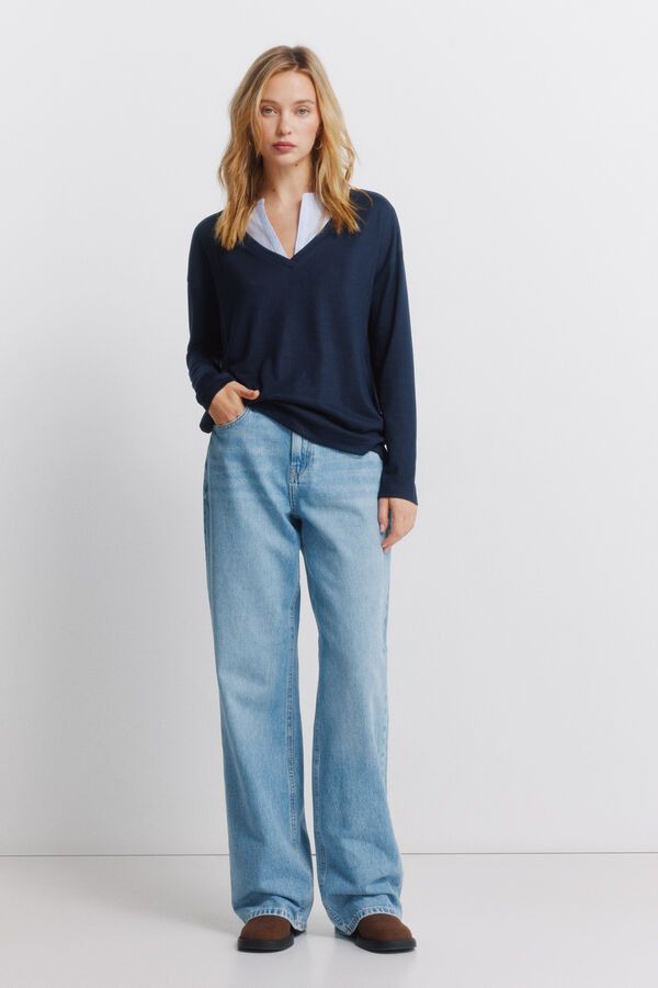 Springfield Long sleeve V-neck T-shirt blue