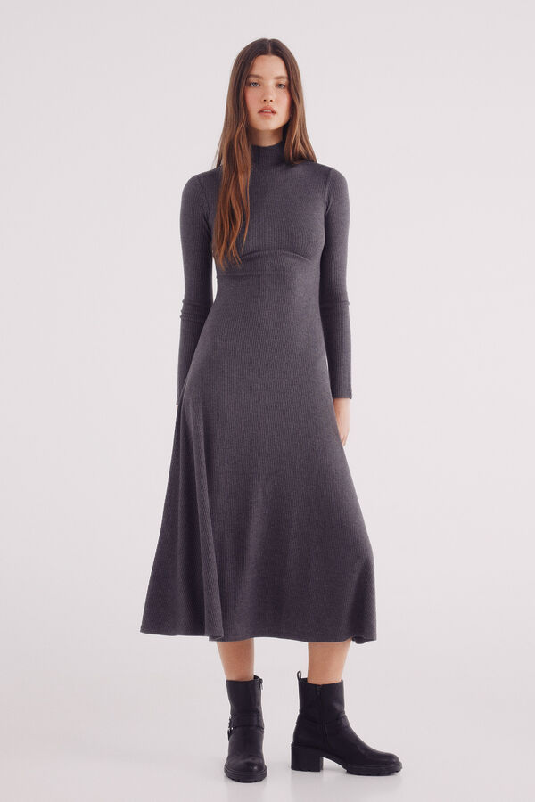 Springfield High neck midi dress grey