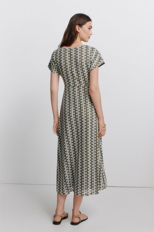 Springfield Embroidered midi dress printed