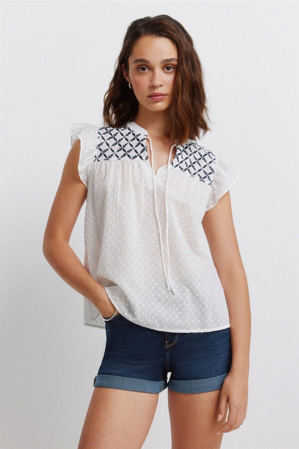 Springfield Blouse &agrave; volants en plumetis blanc