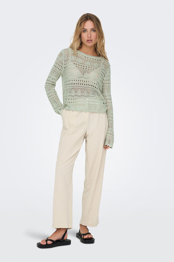 JDY Openwork round neck neck sweater grey