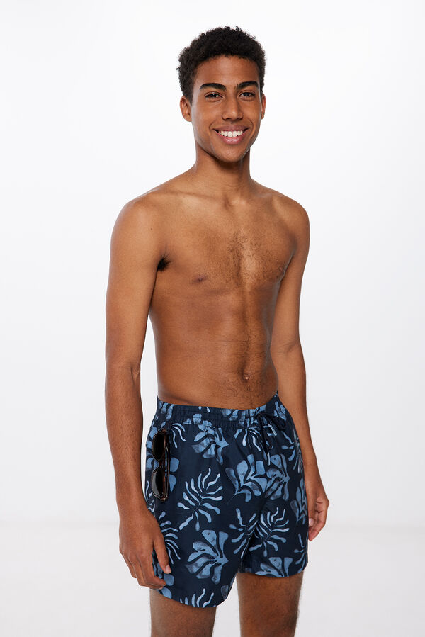 Springfield Leaf print swim shorts navy