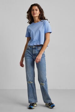Pieces Camiseta cropped de algod&oacute;n azul