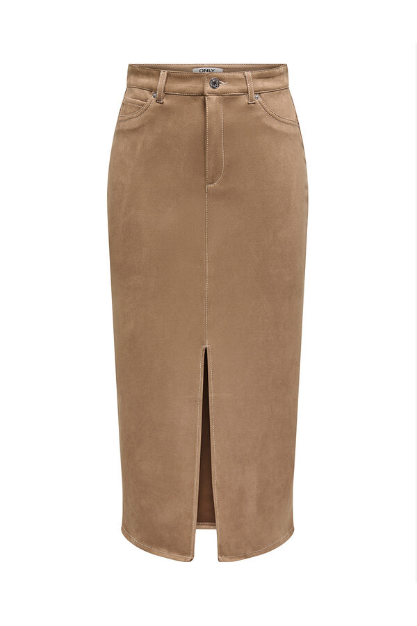Only Vegan suede midi skirt Braon
