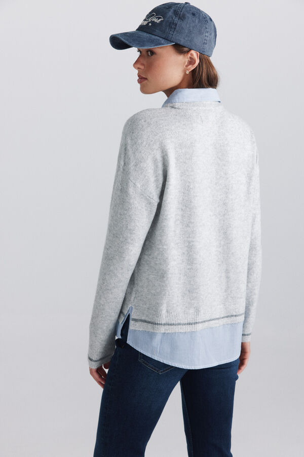 Springfield Shirt-style mixed fabric jumper grey