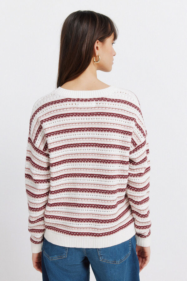 Springfield Pull en maille structur&eacute;e &agrave; rayures rose