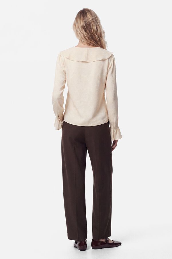 Pieces Ruffle 3/4 sleeve blouse beige