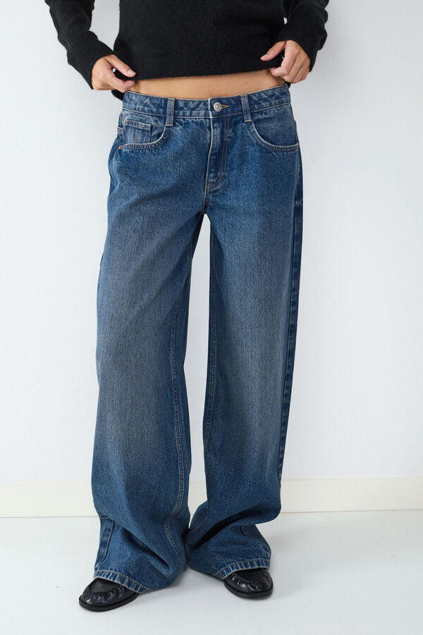 Balmohk Cal&ccedil;a jeans larga e cintura baixa cinzento