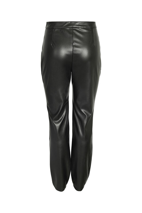 Springfield Faux leather straight trousers crna