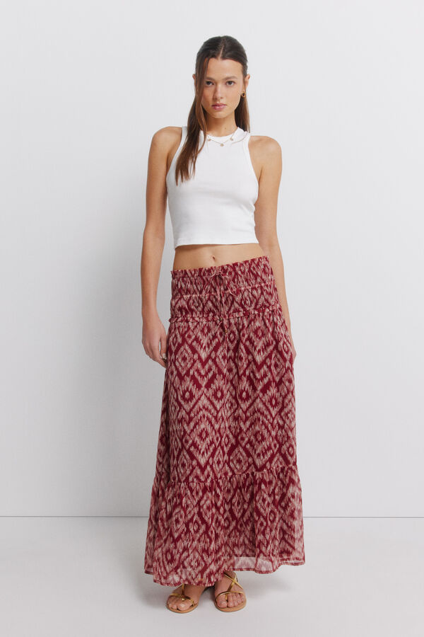 Springfield Smocked waist long skirt printed