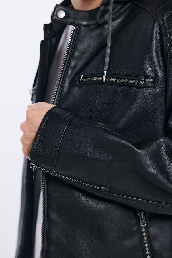 Springfield Faux leather jacket with hood black