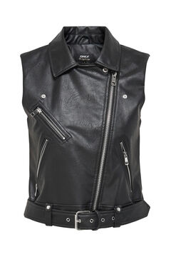 Springfield Women's sleeveless faux leather vest fekete