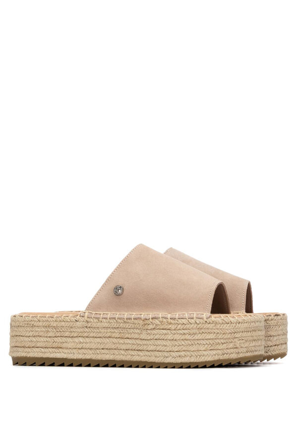 XTI Split leather and jute sandal marron