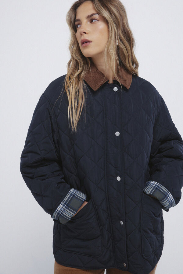 Springfield Puffer jacket with corduroy neck blue