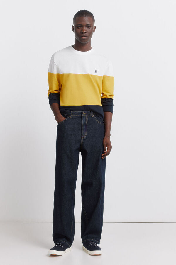 Springfield long sleeve piqu&eacute; block t-shirt beige