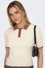 Only Ribbed jersey-knit polo shirt brown