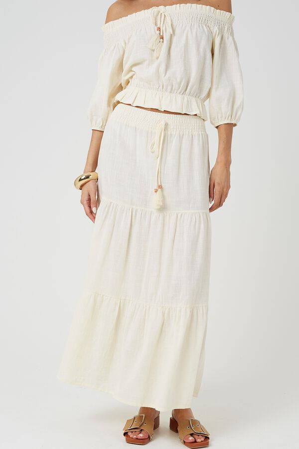Brave Soul Long tie-waist skirt beige