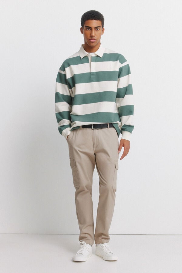 Springfield Striped long sleeve rugby polo shirt white