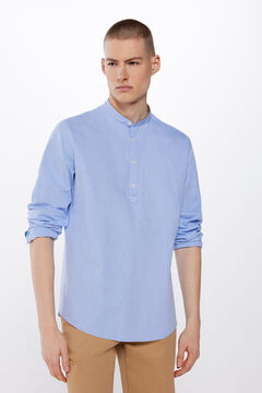 Springfield Textured polo shirt with Mandarin collar blue