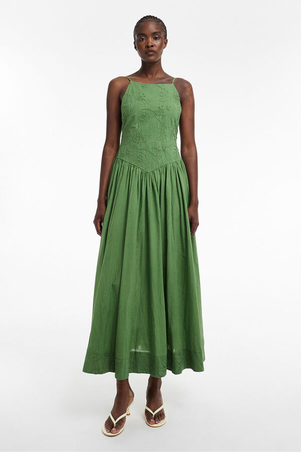Topshop Embroidered details long dress green