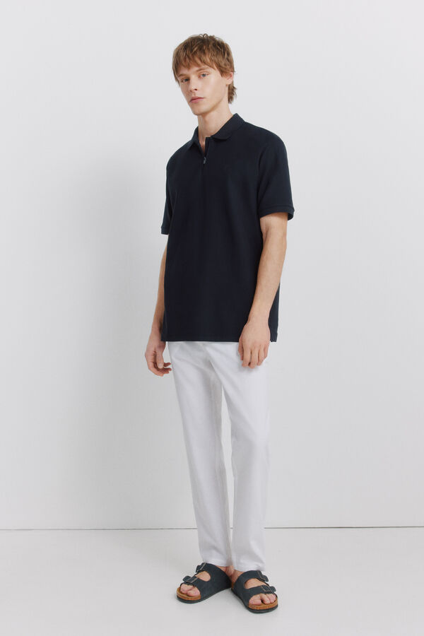 Springfield Piqu&eacute; zip regular fit polo shirt blue