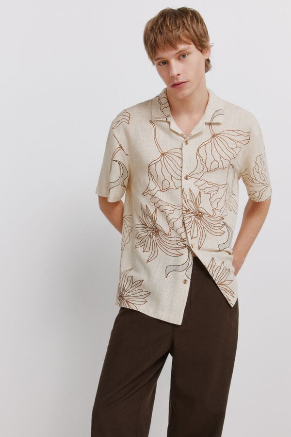 Springfield Linen straight fit trousers nude