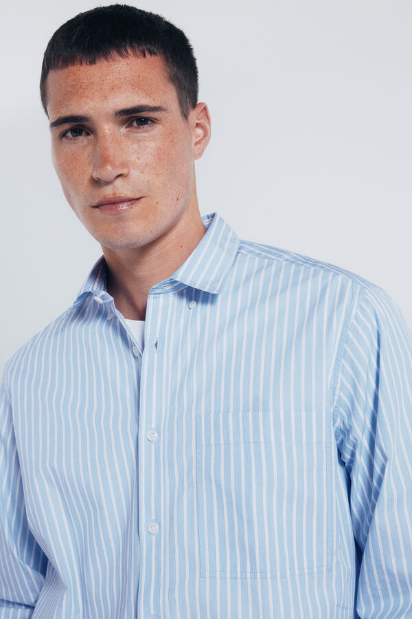 Springfield Striped poplin shirt blue