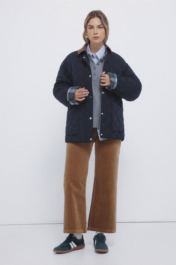 Springfield Puffer jacket with corduroy neck blue
