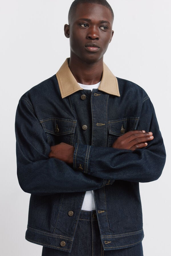 Springfield Veste en jean oversize avec col contrast&eacute; bleu