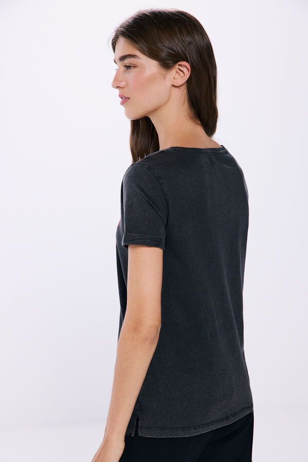 Springfield T-shirt gráfica de algodão com manga arredondadas cinza claro